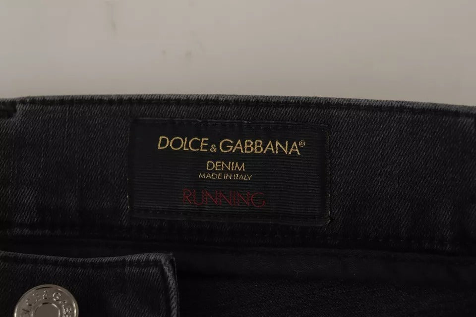 Dolce & Gabbana Gray Running Denim Stretch Logo Skinny Jeans | Regal Royce