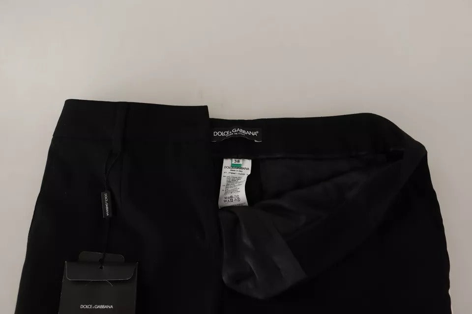 Dolce & Gabbana Black White Stripes Wool Tapered Pants | Regal Royce