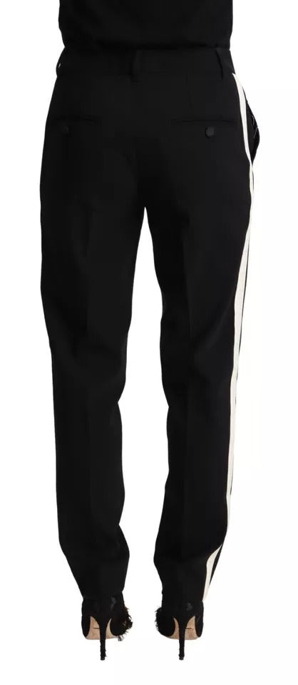 Dolce & Gabbana Black White Stripes Wool Tapered Pants | Regal Royce