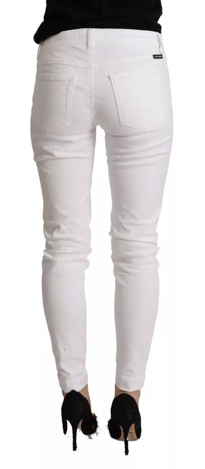Dolce & Gabbana White Cotton Denim Pretty Slim Fit Jeans | Regal Royce