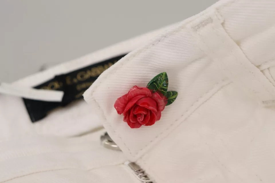Dolce & Gabbana White Cotton Denim Pretty Slim Fit Jeans | Regal Royce