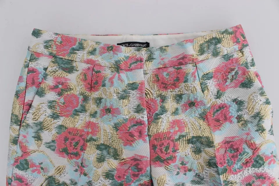 Dolce & Gabbana White Pink Floral Brocade Pants | Regal Royce
