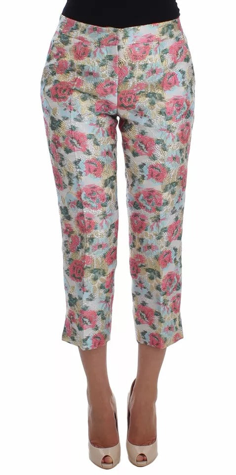 Dolce & Gabbana White Pink Floral Brocade Pants | Regal Royce