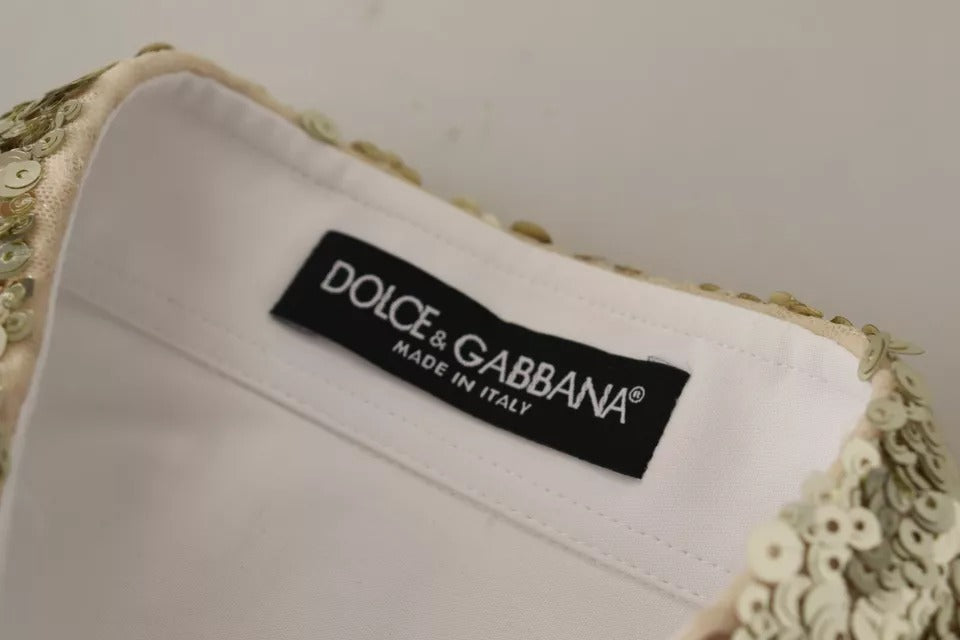 Dolce & Gabbana White Cotton Collared Long Sleeves Sequin Top Shirt | Regal Royce