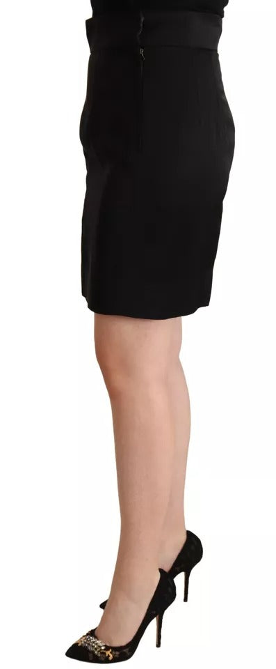 Dolce & Gabbana Black Silk High Waist Mini Pencil Cut Skirt | Regal Royce