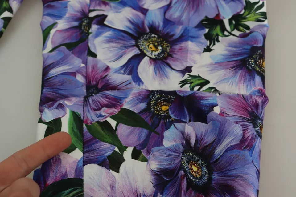 Dolce & Gabbana Purple Floral Print Tapered Cotton Pants | Regal Royce