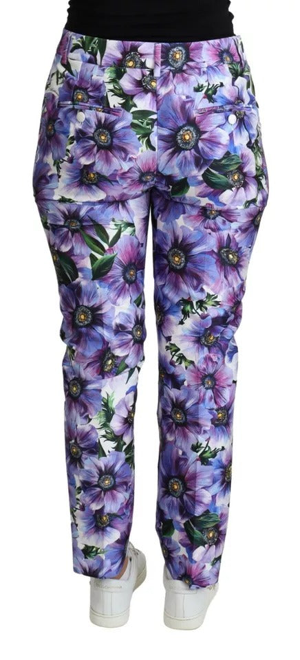 Dolce & Gabbana Purple Floral Print Tapered Cotton Pants | Regal Royce