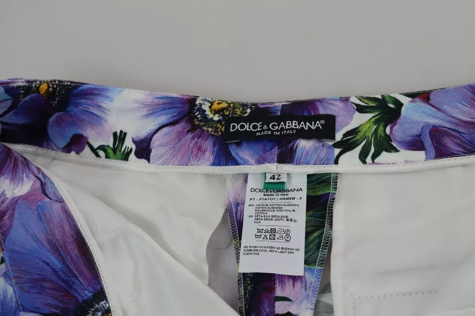 Dolce & Gabbana Purple Floral Print Tapered Cotton Pants | Regal Royce