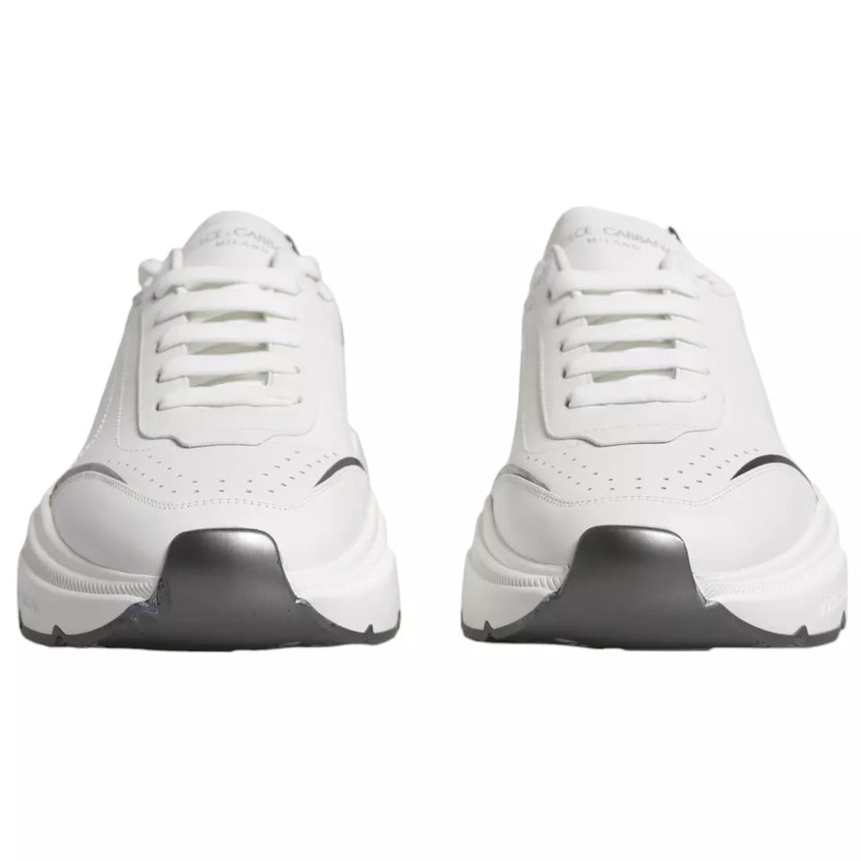 Dolce & Gabbana White Silver DAYMASTER Leather Sneakers Men Shoes | Regal Royce