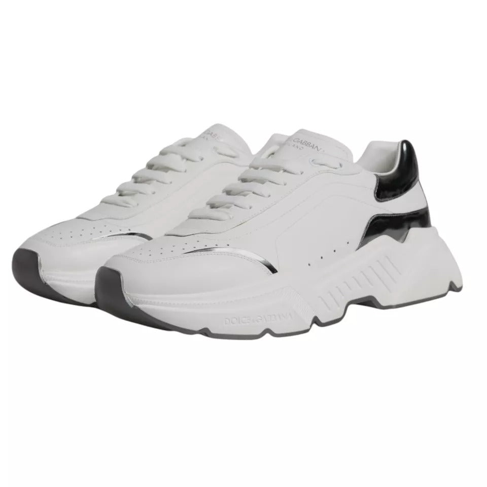 Dolce & Gabbana White Silver DAYMASTER Leather Sneakers Men Shoes | Regal Royce