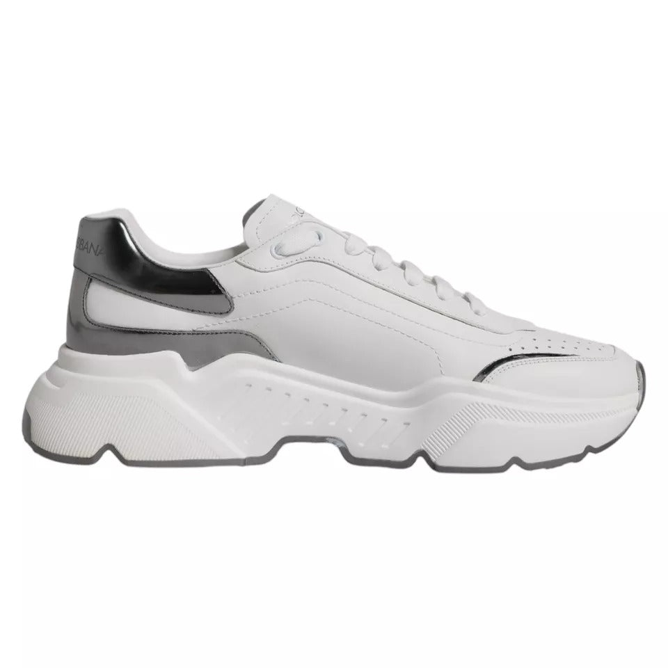 Dolce & Gabbana White Silver DAYMASTER Leather Sneakers Men Shoes | Regal Royce