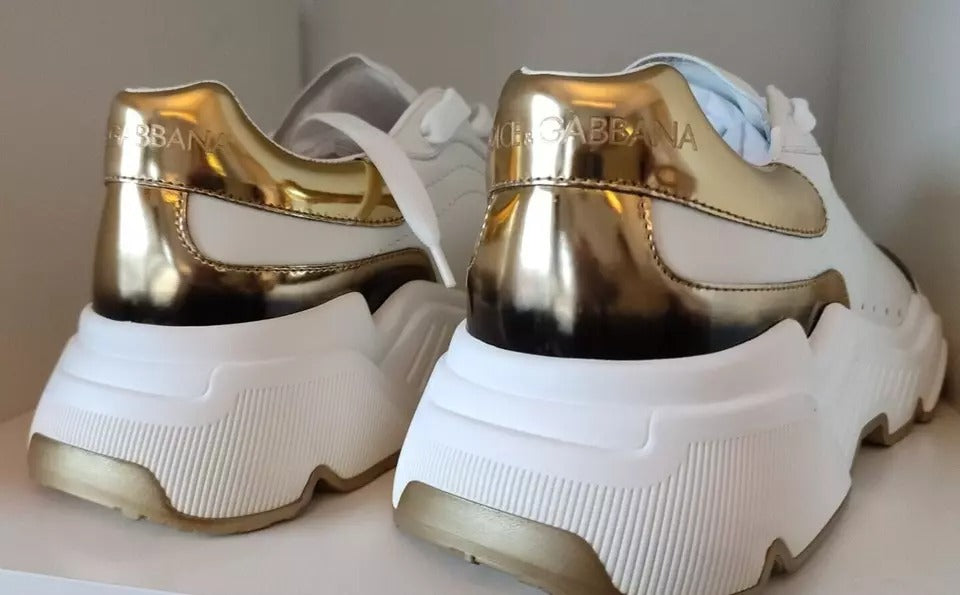 Dolce & Gabbana White Gold DAYMASTER Leather Sneakers Men Shoes | Regal Royce