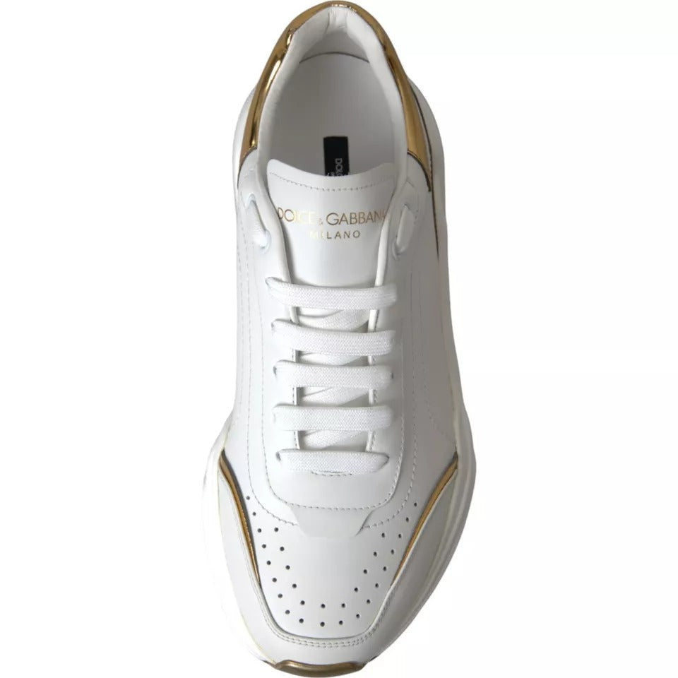 Dolce & Gabbana White Gold DAYMASTER Leather Sneakers Men Shoes | Regal Royce