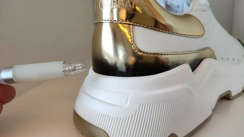 Dolce & Gabbana White Gold DAYMASTER Leather Sneakers Men Shoes | Regal Royce