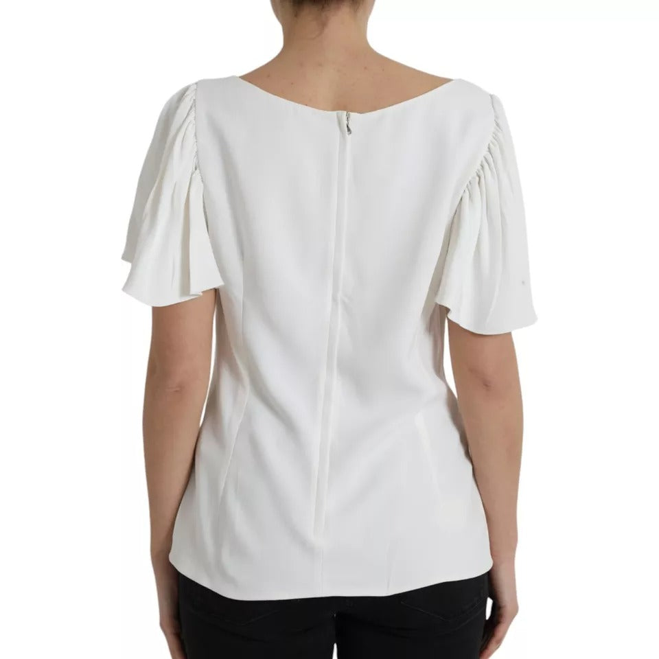 Dolce & Gabbana White Viscose Round Neck Short Sleeves Top | Regal Royce