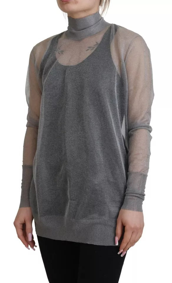 Dolce & Gabbana Gray See Through Turtleneck Pullover Sweater | Regal Royce