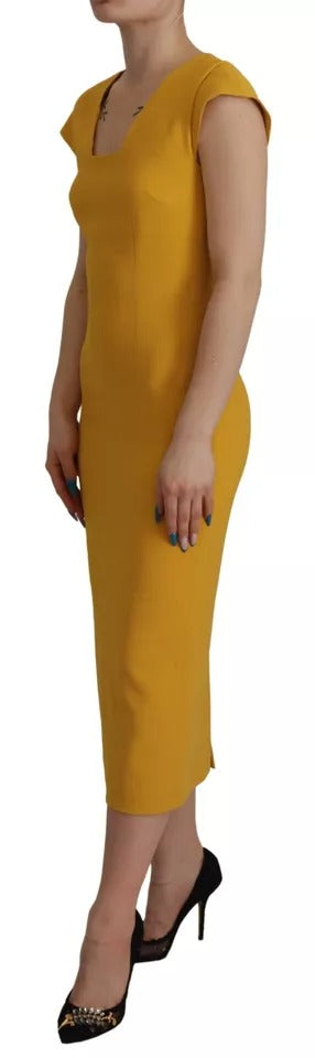 Dolce & Gabbana Yellow Viscose Sleeveless Sheath Midi Dress | Regal Royce