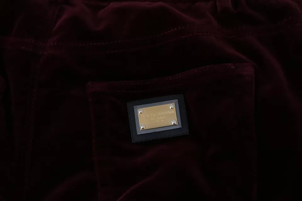 Dolce & Gabbana Bordeaux Velvet Stretch Slim Fit Pants | Regal Royce
