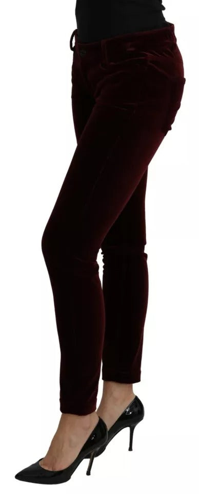 Dolce & Gabbana Bordeaux Velvet Stretch Slim Fit Pants | Regal Royce