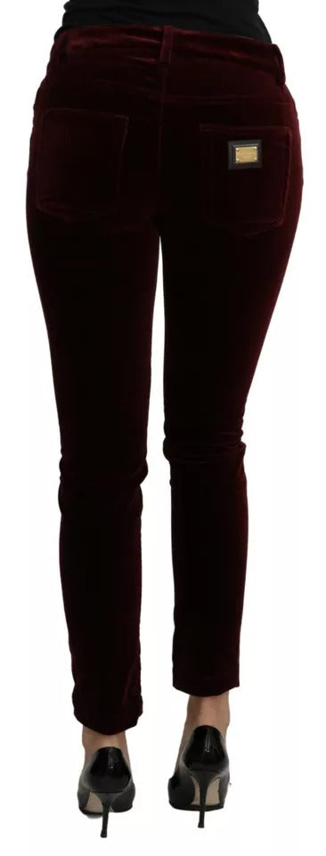 Dolce & Gabbana Bordeaux Velvet Stretch Slim Fit Pants | Regal Royce