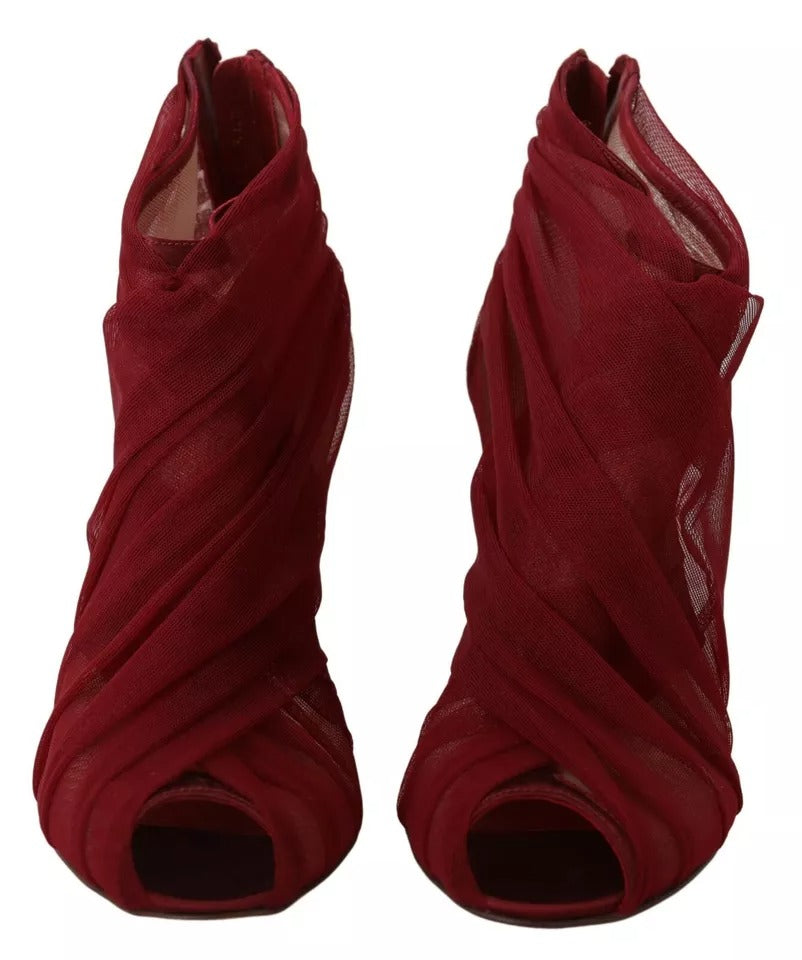 Dolce & Gabbana Red Tulle Ankle Boots Stiletto Heels Shoes | Regal Royce