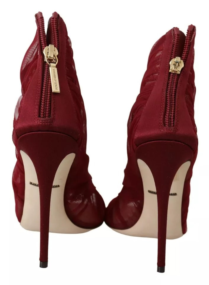 Dolce & Gabbana Red Tulle Ankle Boots Stiletto Heels Shoes | Regal Royce