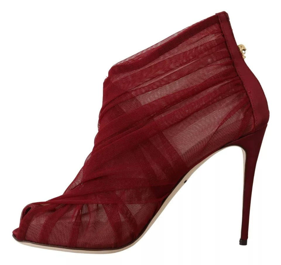 Dolce & Gabbana Red Tulle Ankle Boots Stiletto Heels Shoes | Regal Royce