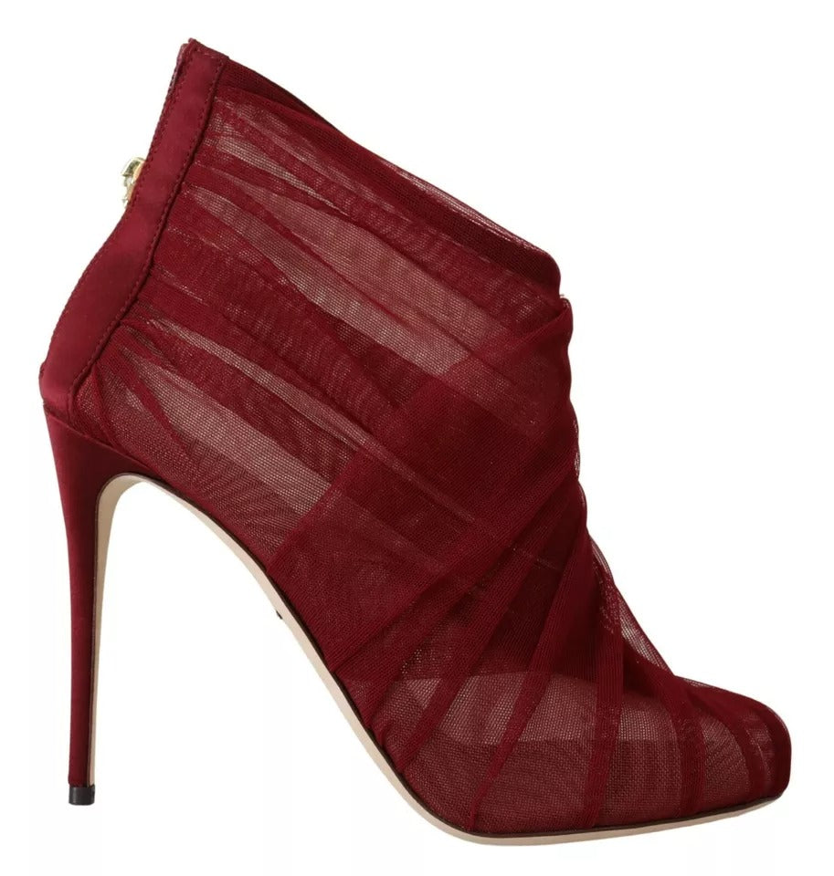Dolce & Gabbana Red Tulle Ankle Boots Stiletto Heels Shoes | Regal Royce