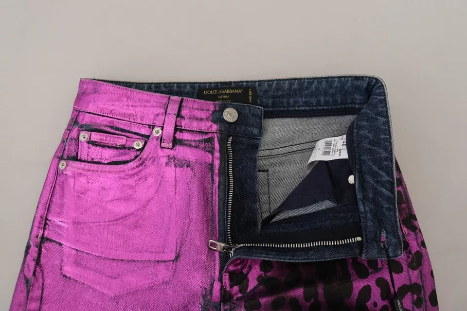 Dolce & Gabbana Purple Leopard Cotton Slim Fit Denim Jeans | Regal Royce