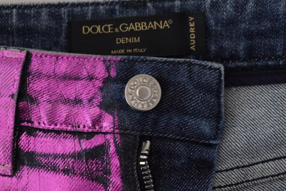 Dolce & Gabbana Purple Leopard Cotton Slim Fit Denim Jeans | Regal Royce