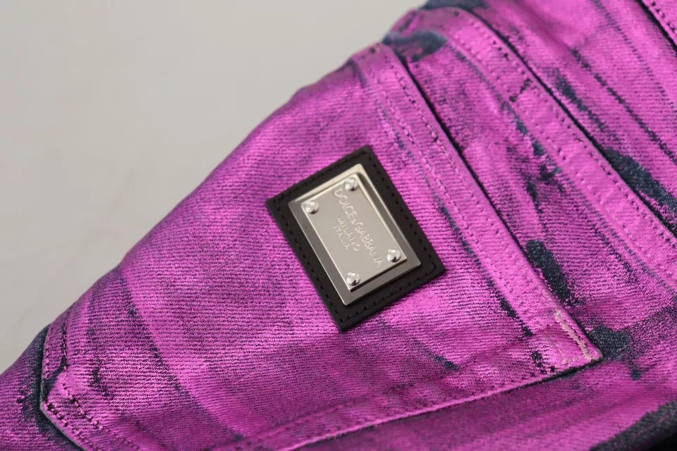 Dolce & Gabbana Purple Leopard Cotton Slim Fit Denim Jeans | Regal Royce