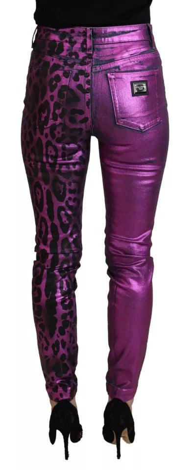 Dolce & Gabbana Purple Leopard Cotton Slim Fit Denim Jeans | Regal Royce