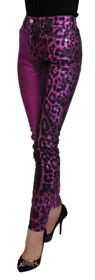 Dolce & Gabbana Purple Leopard Cotton Slim Fit Denim Jeans | Regal Royce