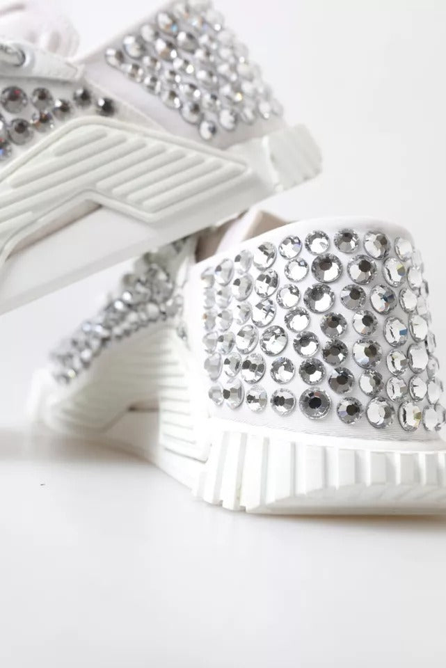 Dolce & Gabbana White NS1 Canvas Leather Embellished Sneakers Shoes | Regal Royce