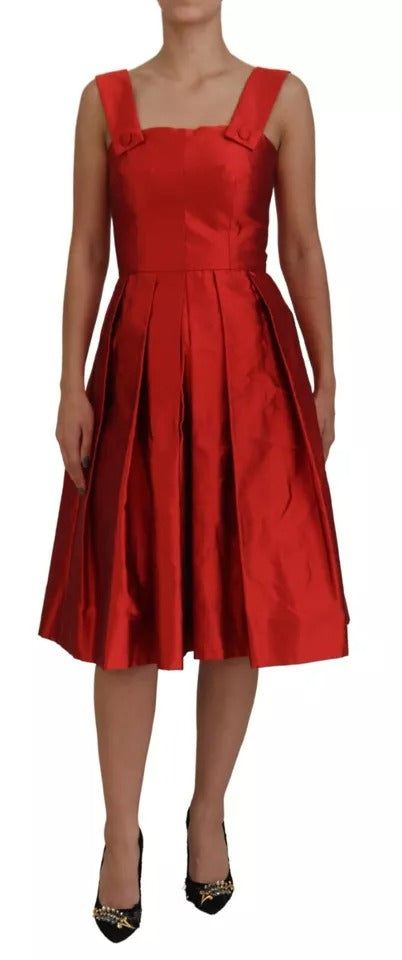Dolce & Gabbana Red A-line Pleated Midi Satin Silk Dress | Regal Royce