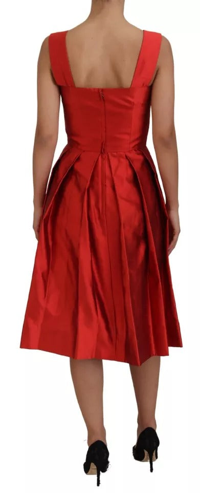 Dolce & Gabbana Red A-line Pleated Midi Satin Silk Dress | Regal Royce