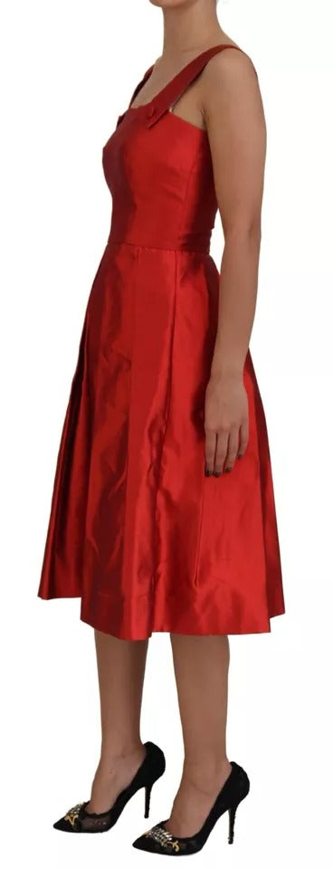 Dolce & Gabbana Red A-line Pleated Midi Satin Silk Dress | Regal Royce