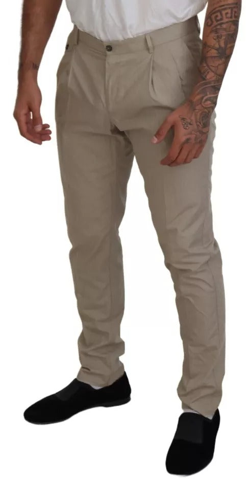 Dolce & Gabbana Beige Cotton Chino Men Formal Pants | Regal Royce