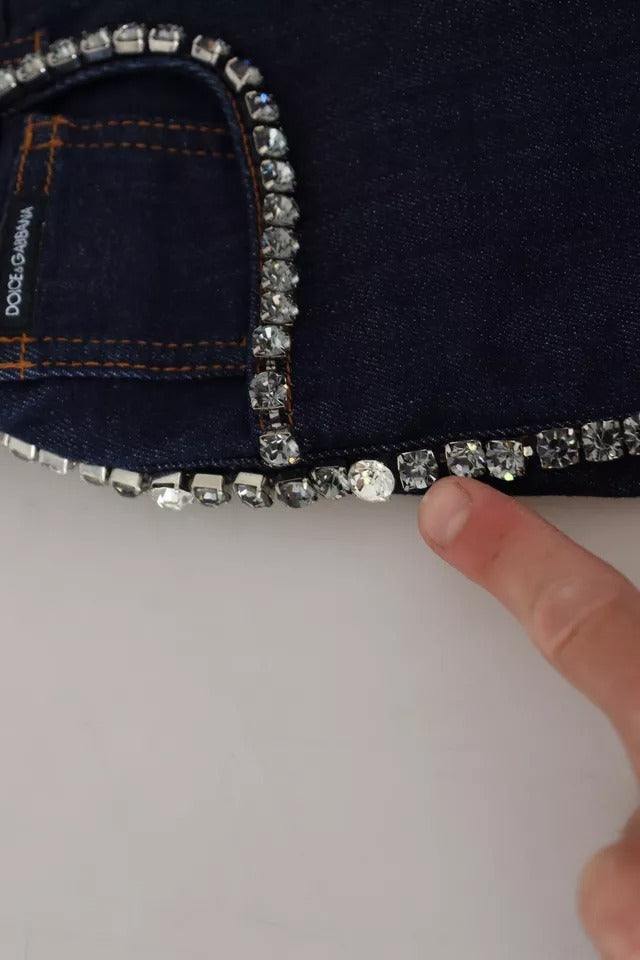 Dolce & Gabbana Blue Denim Stretch Crystal Hot Pants Shorts | Regal Royce