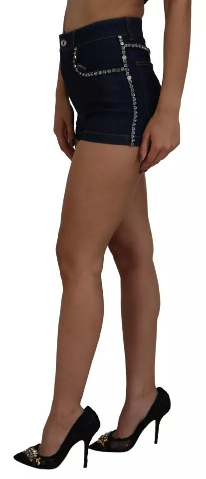 Dolce & Gabbana Blue Denim Stretch Crystal Hot Pants Shorts | Regal Royce