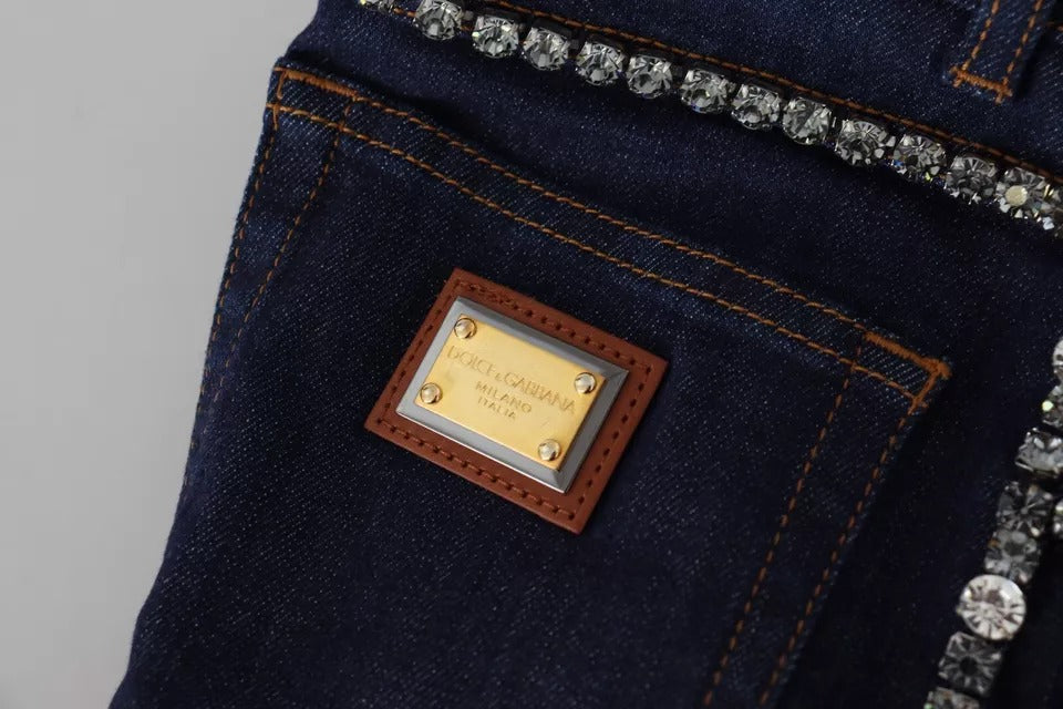 Dolce & Gabbana Blue Denim Stretch Crystal Hot Pants Shorts | Regal Royce