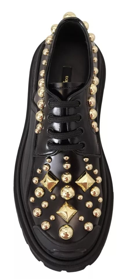 Dolce & Gabbana Black Leather Trekking Derby Embellished Shoes | Regal Royce