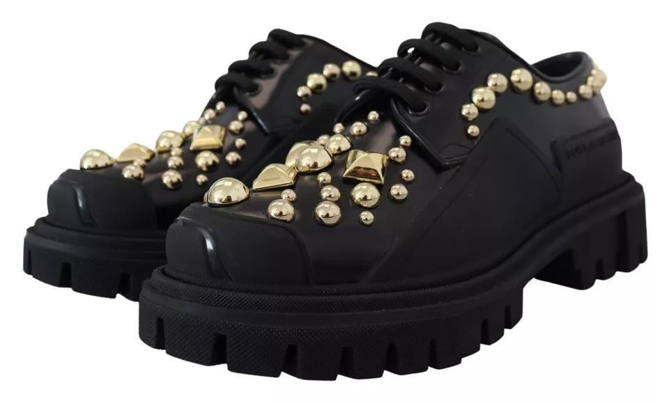 Dolce & Gabbana Black Leather Trekking Derby Embellished Shoes | Regal Royce