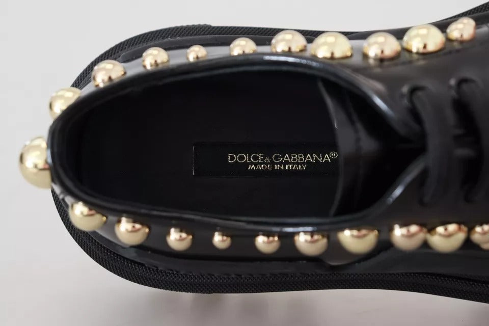 Dolce & Gabbana Black Leather Trekking Derby Embellished Shoes | Regal Royce