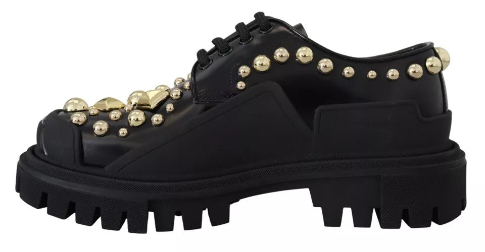 Dolce & Gabbana Black Leather Trekking Derby Embellished Shoes | Regal Royce