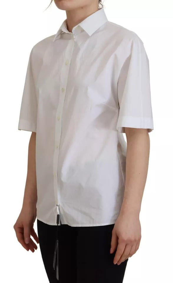 Dolce & Gabbana White Cotton Button Front Short Sleeve Shirt | Regal Royce