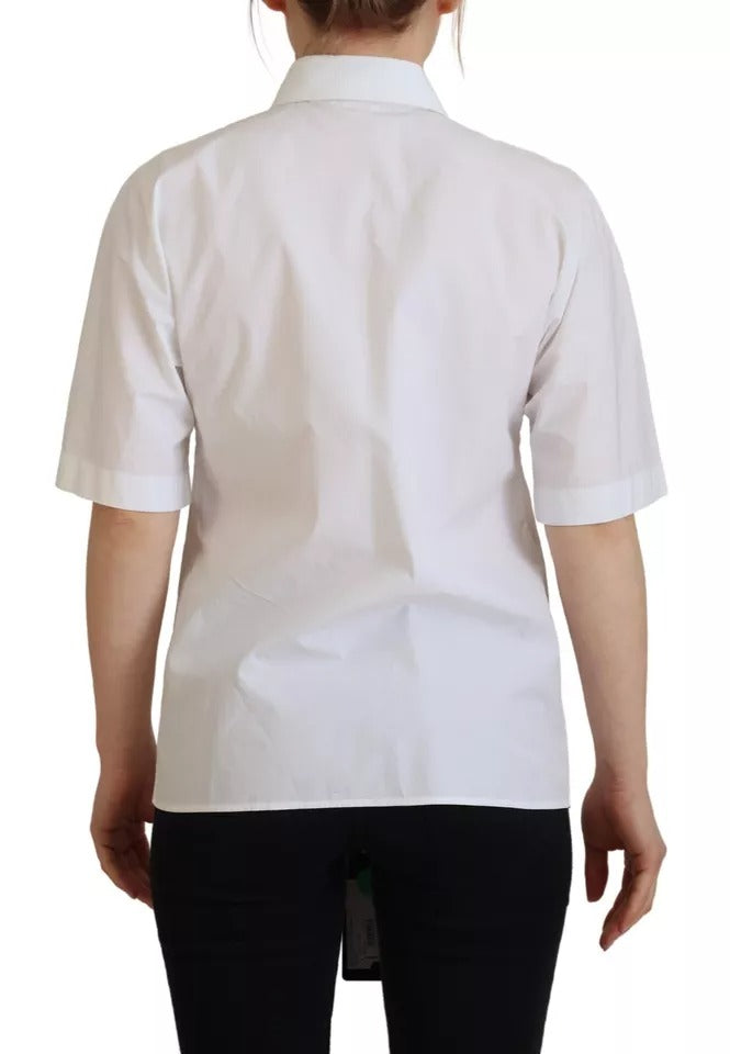 Dolce & Gabbana White Cotton Button Front Short Sleeve Shirt | Regal Royce