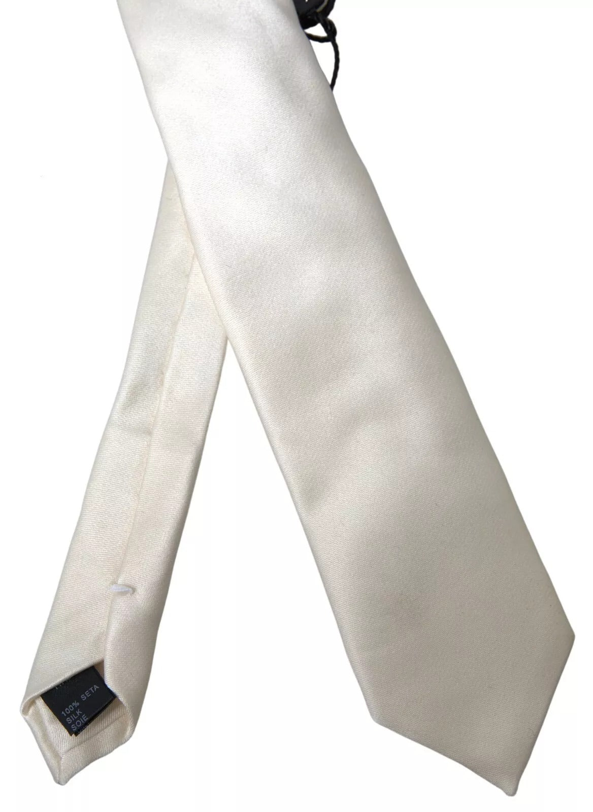 Dolce & Gabbana Off White Satin Silk Classic Men Necktie | Regal Royce