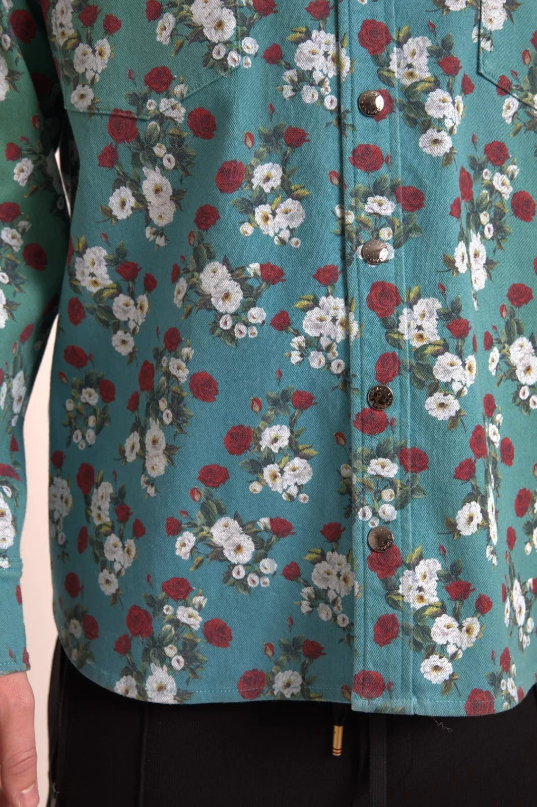 Dolce & Gabbana Blue Floral Cotton Button Down Denim Shirt | Regal Royce