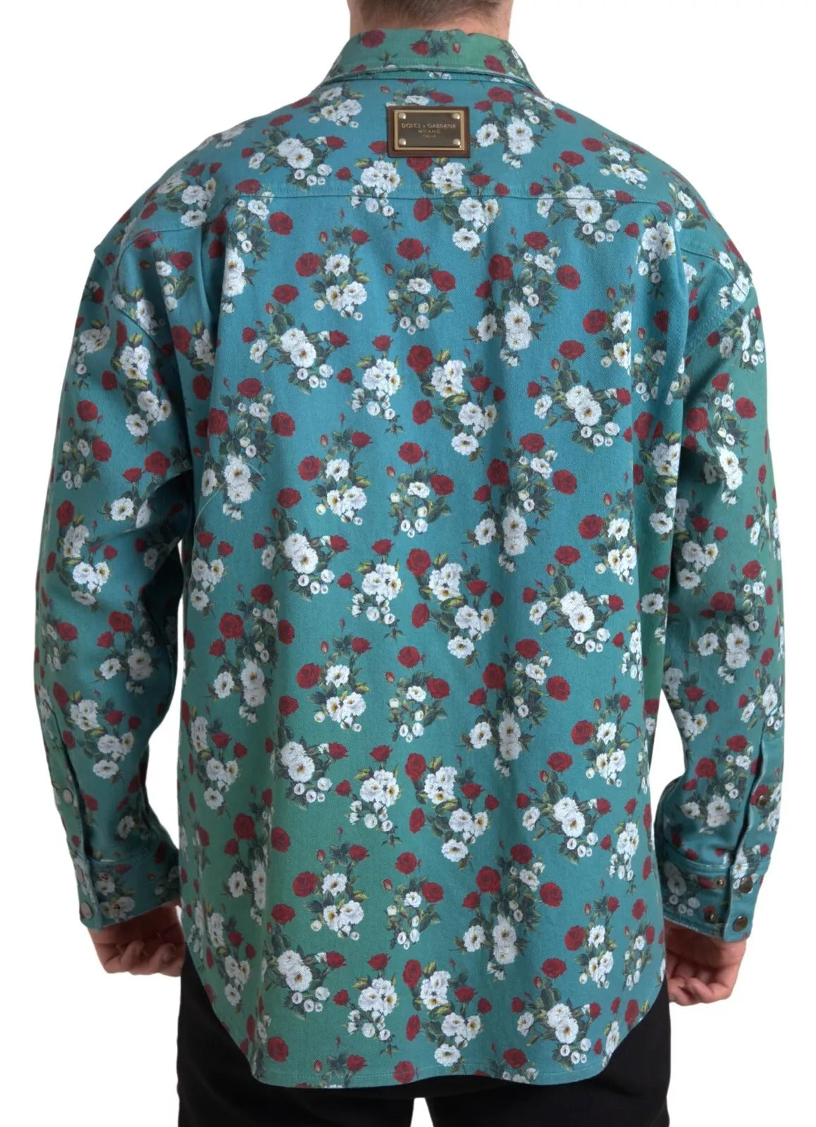 Dolce & Gabbana Blue Floral Cotton Button Down Denim Shirt | Regal Royce